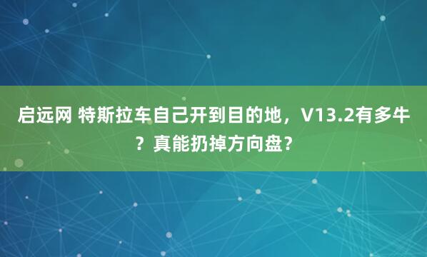 启远网 特斯拉车自己开到目的地，V13.2有多牛？真能扔掉方向盘？